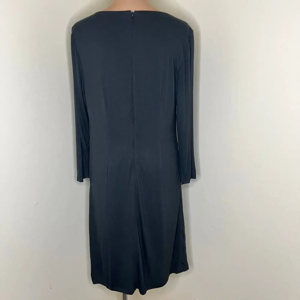 Loft Ann Taylor Dress Large Maternity Women Black Drape Ruched V-Neck Versatile - Picture 3 of 9
